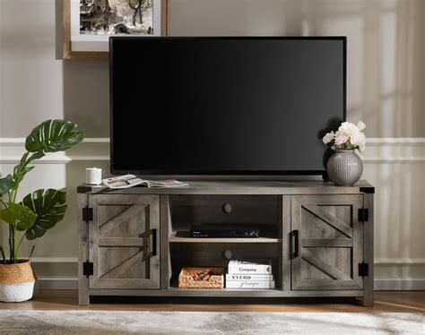 Wampat Farmhouse Tv Stand Modern Media Entertainment Center With Double Barn Door For Living