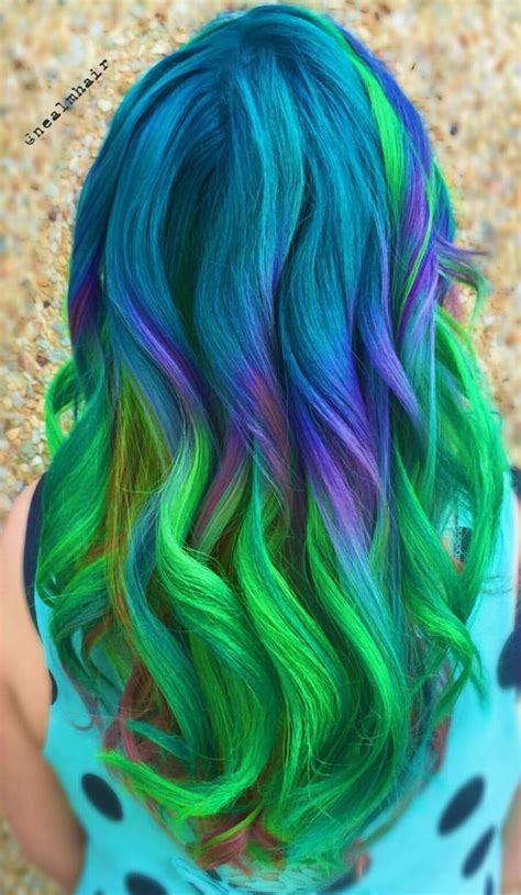 Besides, bleaching is super aggressive for our hair. @nealmhair Blue Green ombre dyed hair color inspiration ...