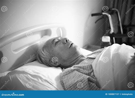 Sick Old Man Lying In Hospital Bed Alone Stock Image Image Of Black