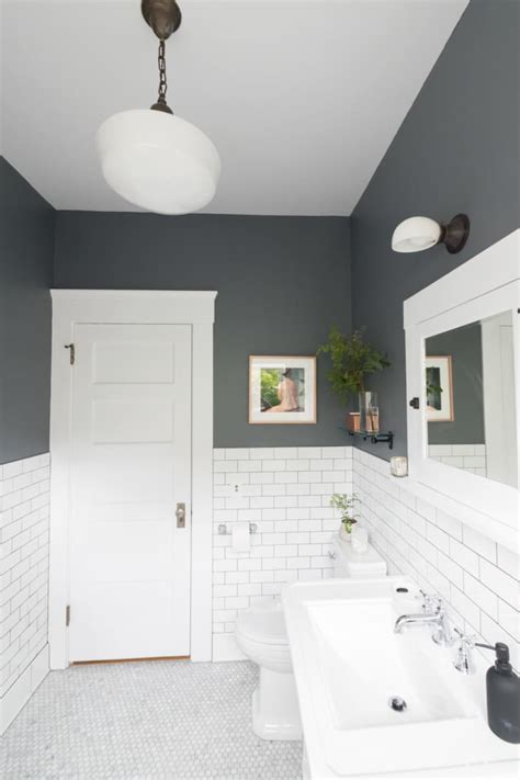 Some of the best color ideas for painting a bathroom is mixing pale gray ceiling with embellished gray walls and wooden framing. The 30 Best Bathroom Colors - Bathroom Paint Color Ideas ...
