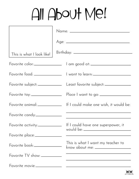 All About Me Worksheets For Kids Printable
