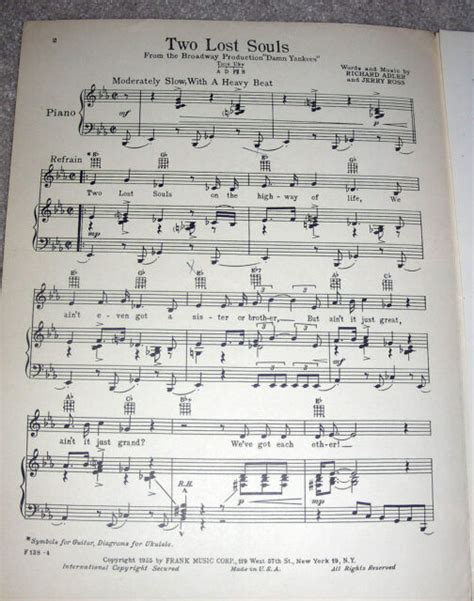 1955 two lost souls vintage sheet music damn yankees by adler ross ebay
