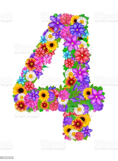 Number 4 Made From Flowers Stock Illustration - Download Image Now - iStock