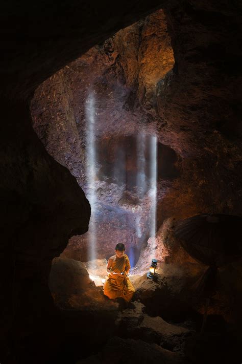 Photo Little Monk Meditating In The Cave By Tippawan Kongto Monk