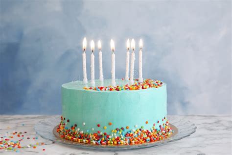 Fresh Delicious Birthday Cake With Candles On Table Stock Image Image
