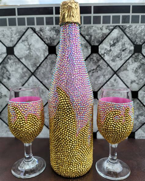Complete Bling Rhinestone Bottle And Glassware Set Etsy