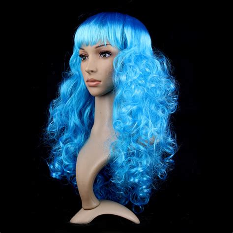 Womens Fashion Sky Blue Masquerade Long Wig Sexy Party Small Wave Wig