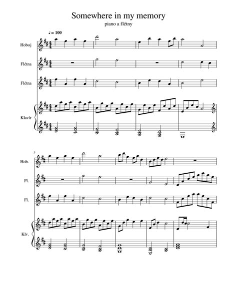 Somewhere In My Memory Sheet Music For Piano Flute Oboe Mixed Quartet