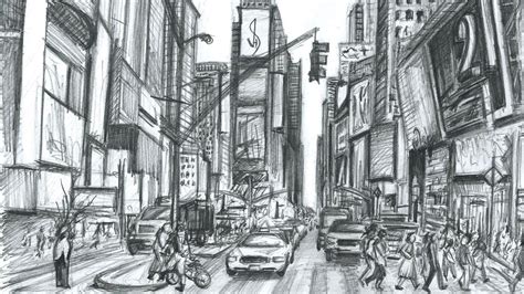 Starting with a grid will help your students learn how to draw a city, especially if they get to see some fun variations on the usual buildings. Watch me Draw Times Square, New York - Quick Sketch - YouTube