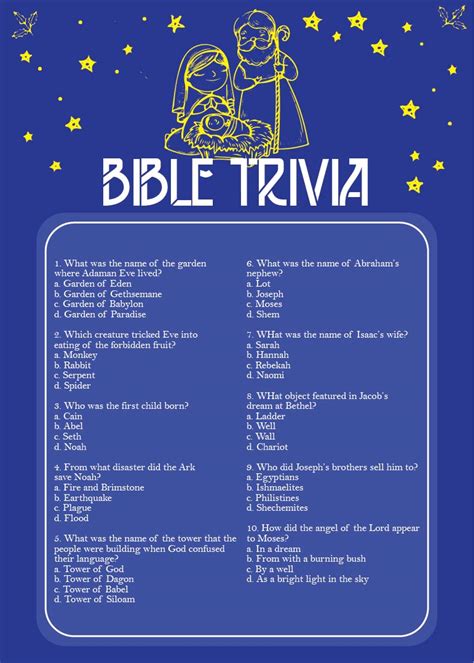 Printable Bible Trivia Printable World Holiday