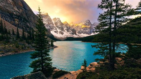 Download 1920x1080 Wallpaper Moraine Lake Banff National Park Sunset