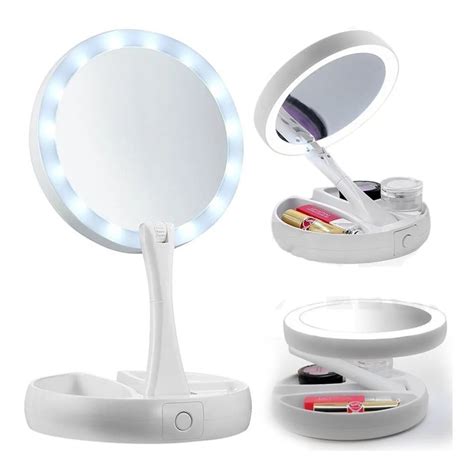 espelho maquiagem aumento 10x dupla face luz led organizador shopee brasil