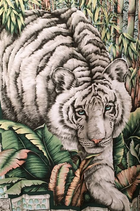 White Tiger Fabric Alabaster Jungle Cotton Panel Quilt Top Or Etsy