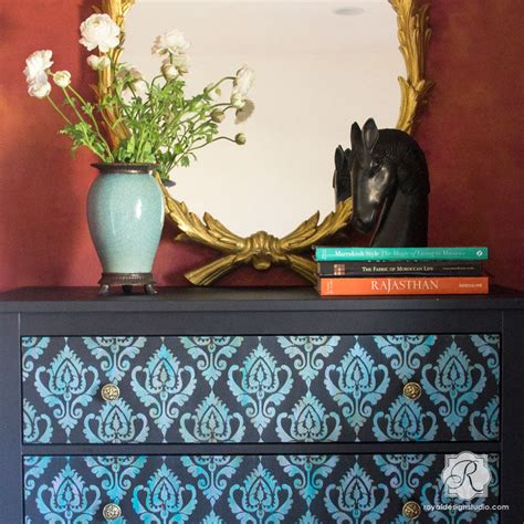 Ethnic Ikat Damask Stencil Pattern For Walls And Furniture Stenciling