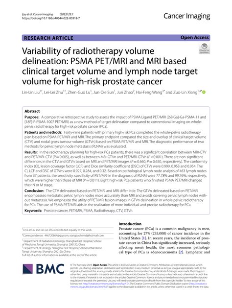Pdf Variability Of Radiotherapy Volume Delineation Psma Petmri And