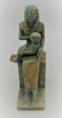 BEAUTIFUL VINTAGE EGYPTIAN GLAZED FAIENCE STATUETTE ISIS NURSING BABY