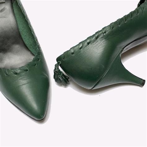 1980s French Green Leather Pumps Us7 80s Green Heels Pumps 38 Etsy
