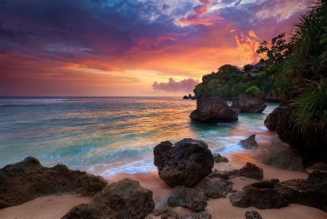 522993 Bali Sunrise Indonesia Nature Clouds Sea Rock Landscape Shrubs