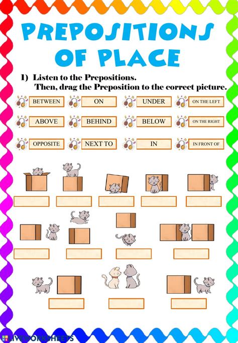 Measuring interior angles of polygons. Prepositions of Place - 4 activities worksheet