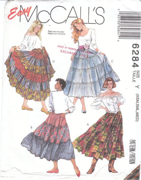 Sewing Pattern For Womens Easy Boho Tiered Ruffled Skirt Broomstick