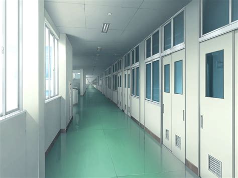 Download Anime School Scenery Green Hallway Wallpaper