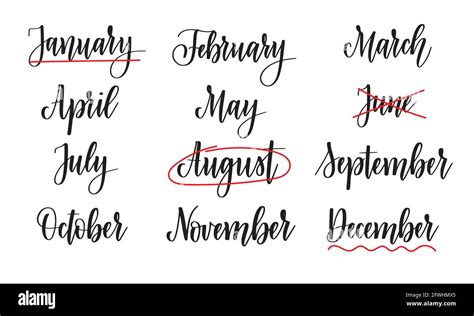 Vector Calligraphy Months Names Abstract Calendar Lettering Design