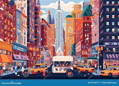 Illustration Of A New York City Landscape With Buildings Illustration