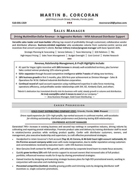 Resume Samples For Sales Manager Sample Resumes Sales Resume Examples