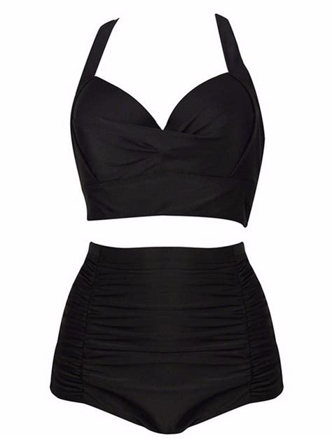 Plus Size Elegant Black High Waisted Bikini Sets Firevogue