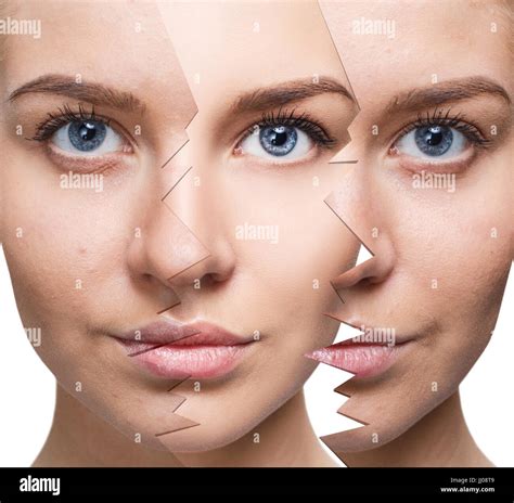 Portrait Of Woman Before And After Retouch Stock Photo Alamy