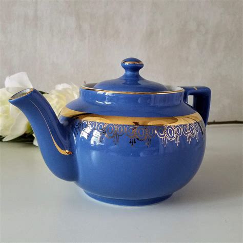 Hall Teapot Blue And Gold 6 Cup Porcelain Teapot Made In The Etsy