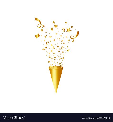 Party Popper Isolated Golden Confetti Royalty Free Vector