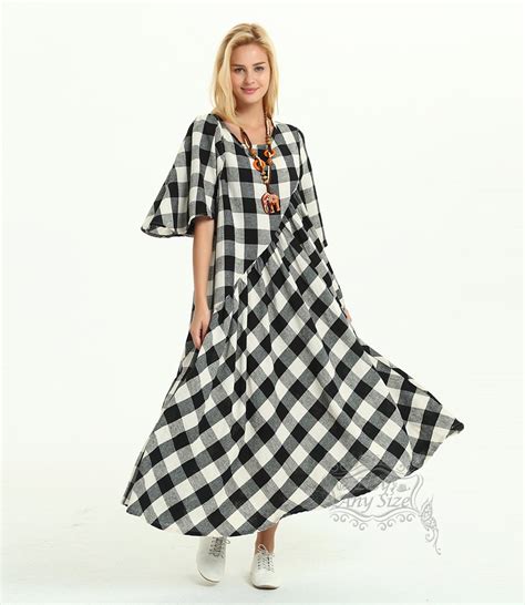 Anysize Spring Summer Dress Plaids Style Irregular Linen Etsy Plaid