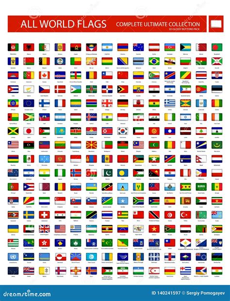 All World Flags Round Rectangle 3d Glossy Button Icons Isolated White