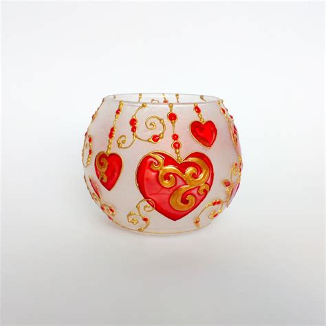 Valentines Day Candle Holder Hand Painted Candle Holder Glass Etsy