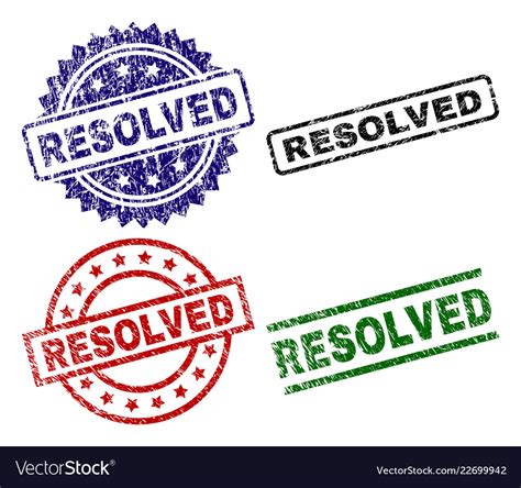 Scratched Textured Resolved Stamp Seals Royalty Free Vector