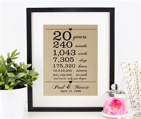 20th Wedding Anniversary Gift For Wife Husband 20 Years Etsy