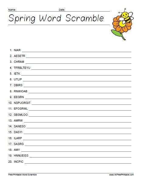 Free Printable Spring Word Scramble Spelling Worksheets Free