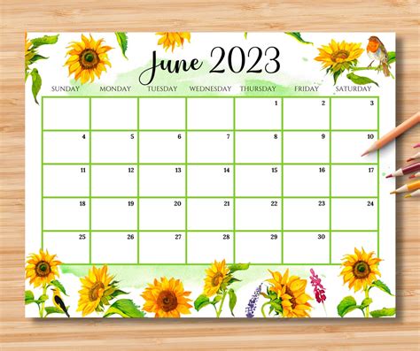 Editable June 2023 Calendar Gorgeous Summer With Beautiful Etsy Uk