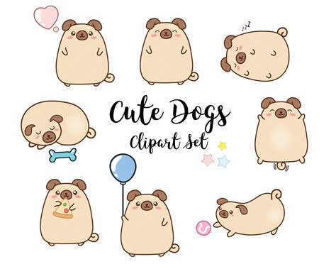 Dogs Clipart Puppies Clipart Pug Clipart Kawaii Dogs By My First
