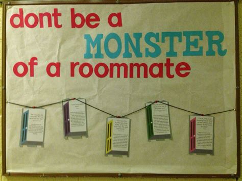 a bulletin board with notes pinned to it that says don t be a monster of a roommate
