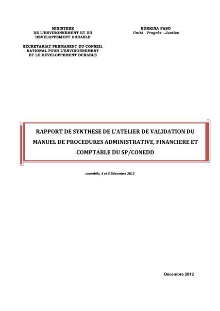 Rapport De Synthèse De Latelier De Validation Du Sp Conedd