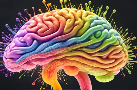 Colorful Human Brain Splashing With Paint Creative Brain Concept