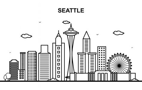 Premium Vector Seattle City Tour Cityscape Skyline Line Outline