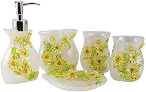 Jynxos Resin 5 Pieces Bathroom Accessory Set White With Sunflower