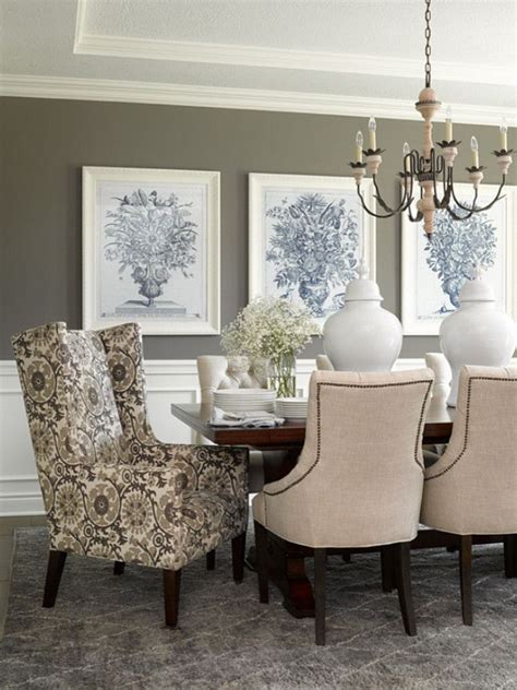 The most common large wall fan material is stretched canvas. dining room walls in deep gray provide background for a grouping of large-scale art | Dining at ...