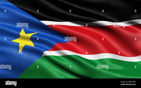 ilustración 3d de la bandera de sudán del sur que ondea en el viento fotografía de stock alamy