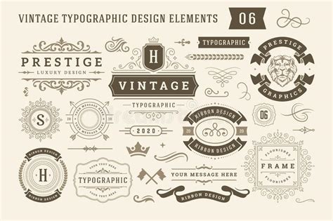 Vintage Typographic Design Elements Set Vector Illustration Stock