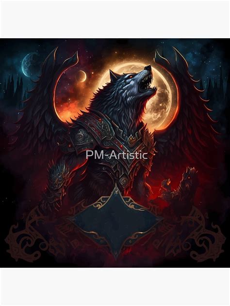 Epic Winged Wolf With Full Moon Poster For Sale By Pm Artistic