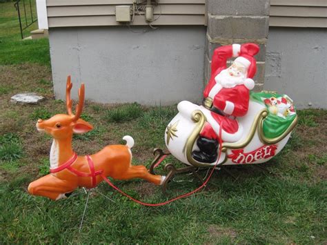 vintage christmas santa sleigh and reindeer outdoor blow mold yard light decor 1836458561